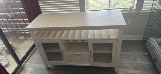 White Wood Bar Cabinet with Wine Storage