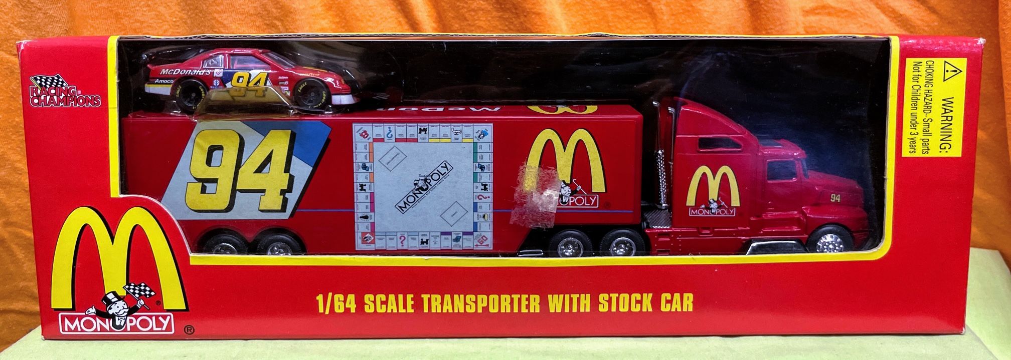 Vintage 1996 Bill Elliot #94 Racing Champions McDonalds Racing Team 1:64 Scale Stock Car & Transporter