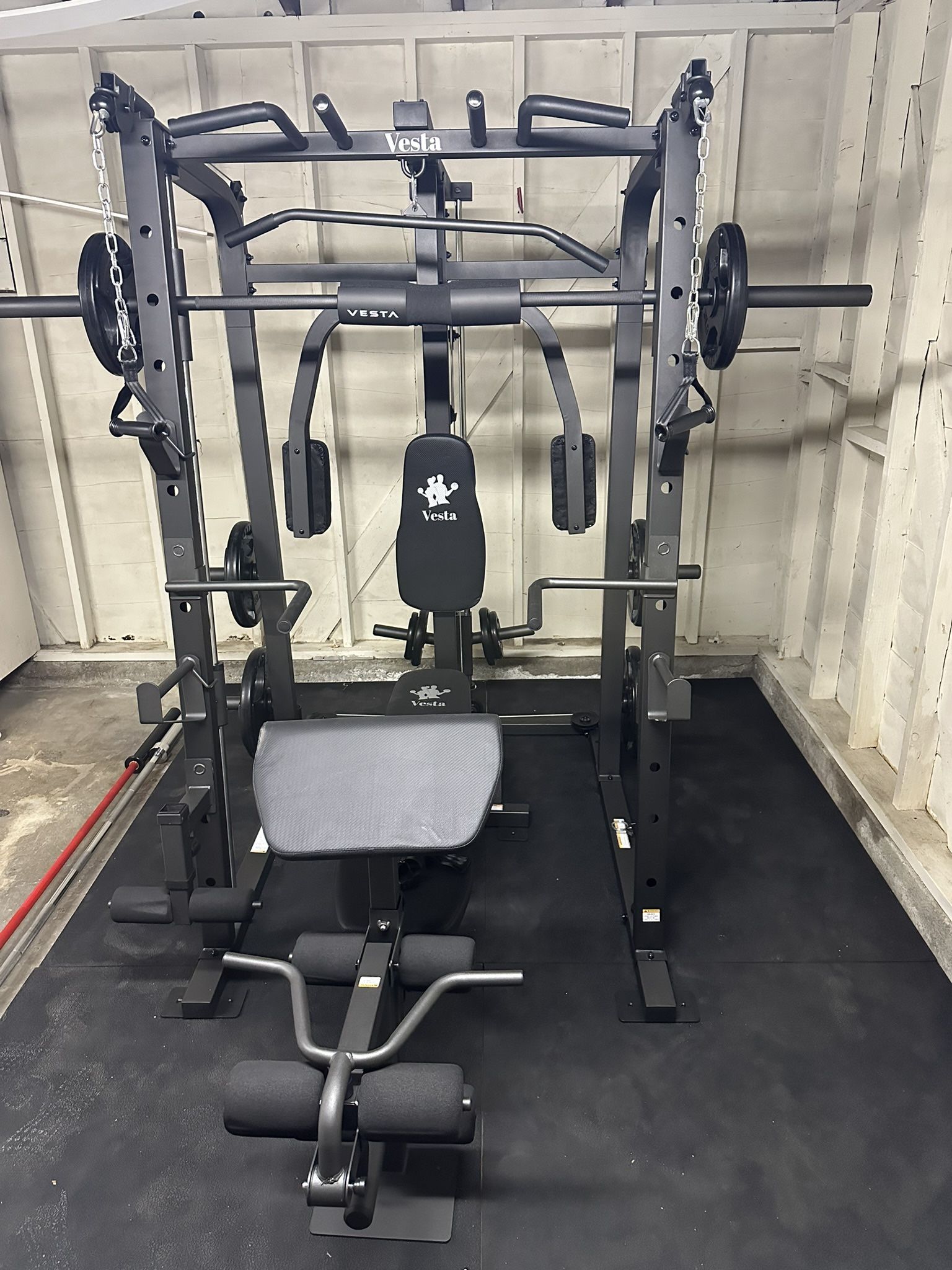 Smith Machine 1001 w/Bench Attachment | 230lb Bumpers Olympic Weights | 7ft Olympic Bar | Gym Equipment | FREE DELIVERY🚚