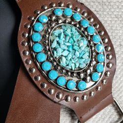 The Buckle Chestnut Turquoise Studded Belt M/L