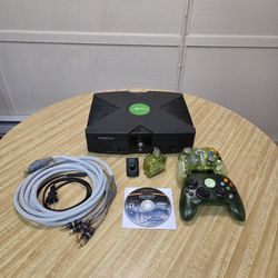 Original Xbox 1.0 Game Console With 2 Controllers, DVD Movie Playback Receiver, Game, And Cables