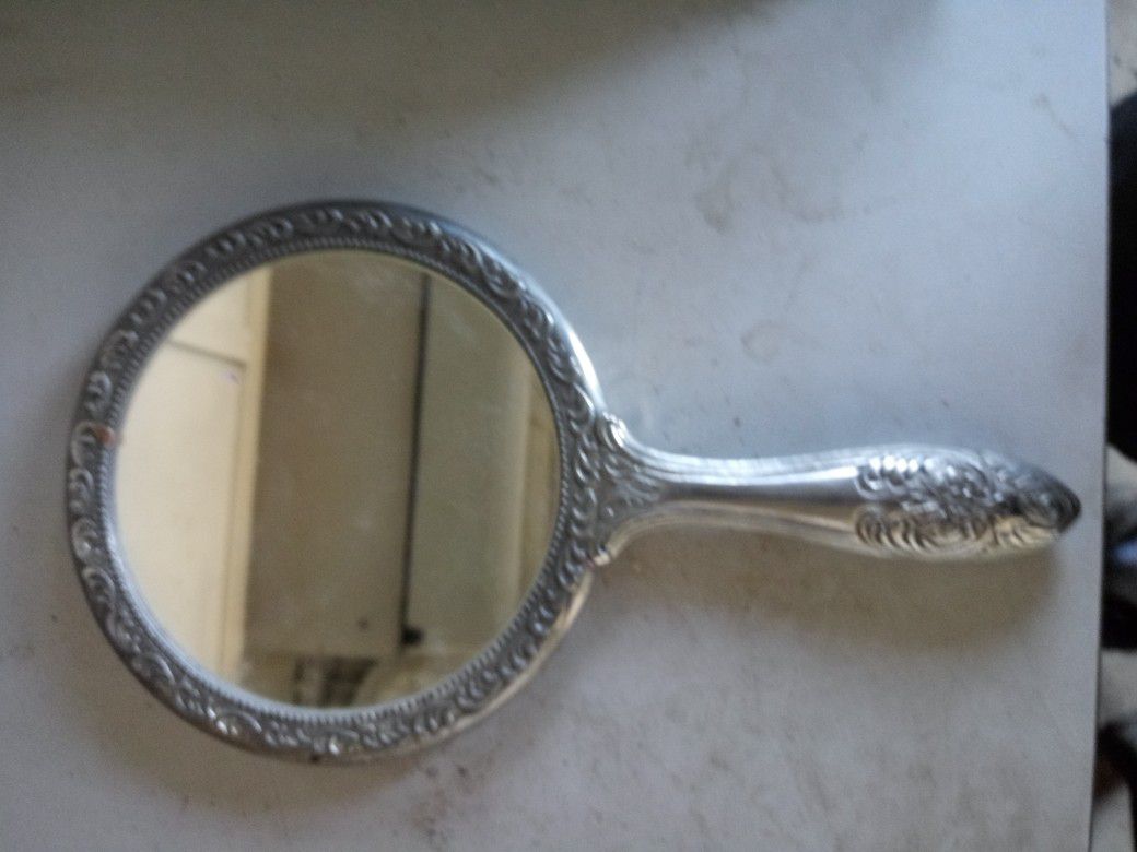 Antique hand mirror silver
