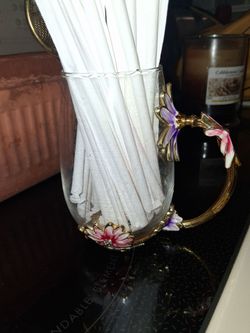 Glass coffee tea cup metal handles