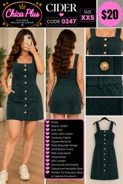CIDER Dark Green Corduroy Mini Dress XXS