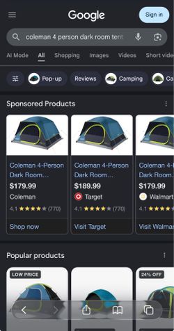 Cokeman 4 person dark room tent
