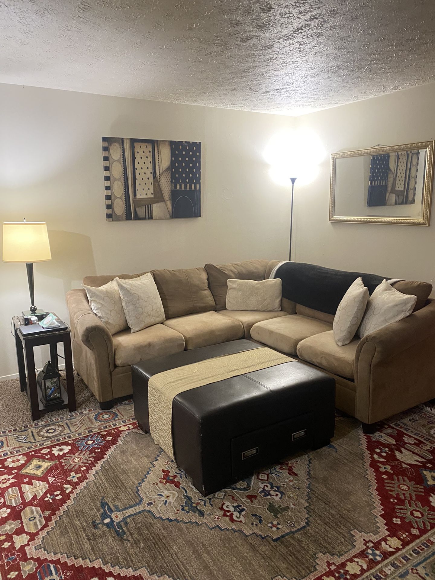 Brown Sofas, Table With Lamp Included 