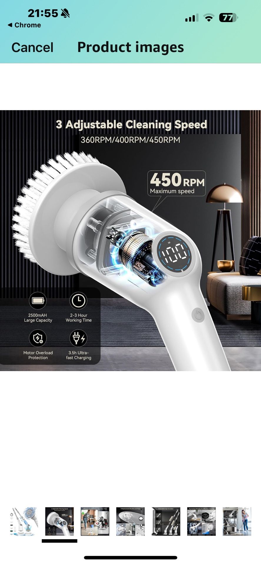 11.1 Electric Bathroom Scrubber | 450RPM Adjustable Long Handle Cleaner, Suitable for Bathrooms, Kitchens, Floors and Windows | Heavy-duty Bathtub and