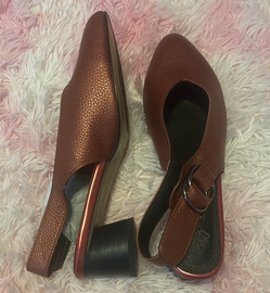 Brown Slingback Block Heels