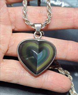 Rainbow Obsidian sterling silver necklace