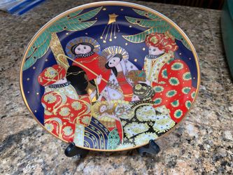 Christmas Nativity Scene Plate with Stand. House of Faberge 1991 Limited Edition.