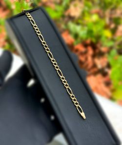 Jewelry 14k solid yellow gold Figaro link bracelet 7.25” 5.00mm 5.50g