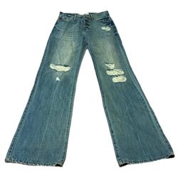 KanCan Wide Leg Jeans Women 7 / 27 Blue Cotton Distressed Frayed New With Tag