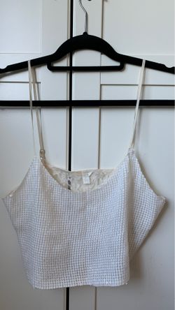 Cream sequin front lace back crop top size small