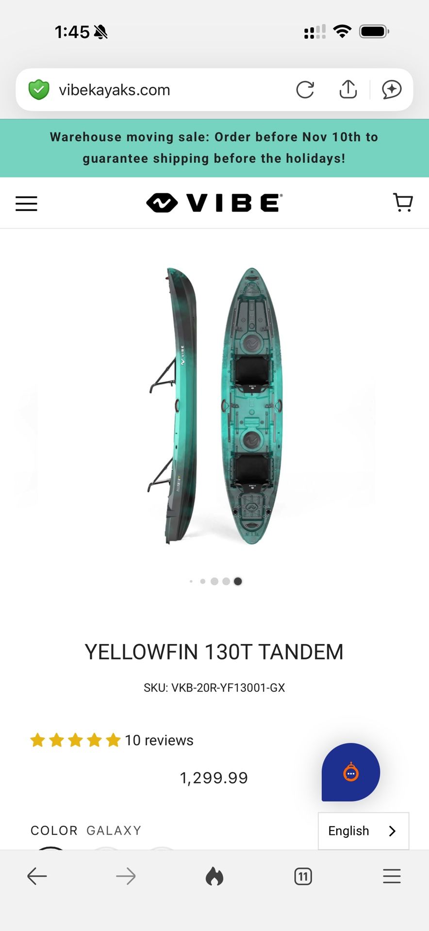 2 x Yellowfin 130t Tandem Kayak
