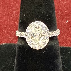 14kt White Gold 1ct  Diamond Oval Halo Ring