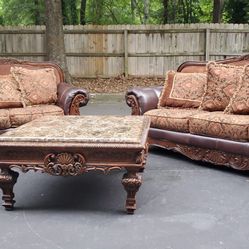 Top Grain Leather Sofa And Love Seat And Coffee Table Set 