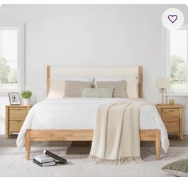 Solid Wood Boucle Upholstered Headboard Bed Frame