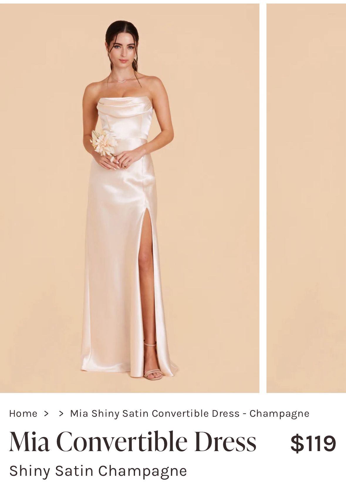 Birdy Grey | Bridesmaid Champagne | Satin Convertible Dress | Medium