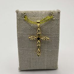 14k Yellow Gold Marquise-Cut Cross With A Sapphire Stone 