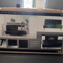 New in Box Futon for Sale Felix Faux Leather High Performance Convertible Sofa Retail Price $450 Your Price $330