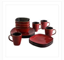 Gibson Everyday Vivoli 16-Piece Square Dinnerware Set, Red