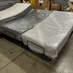 Split King Adjustable Base With Wireless Remote And 2 Different Memory Foam Mattresses