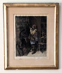 Antique Paul-Adolphe Rajon Petruchio Etching Printed on Silk Jean Laurain