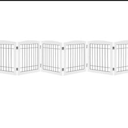 Sturdy Wood Pet Gate, Freestanding Wire Pet Dog Gate Safety Fence Indoor, Foldable Stair Barrier Pet Exercise for Most Furry Friends, Dog Gate for Sta