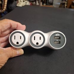 360 Electrical Power curve Mini Travel Surge Protector-Two 360° Rotating ACOutlets & Two USB-A Ports With 3.4 AMPS