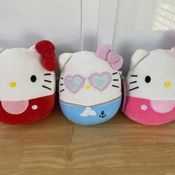 7” Squishmallows X 3 Hello Kitty Sailor Red Pink Bow Sanrio