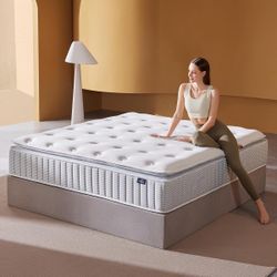 New 14 Inch Queen Mattress – Real Hybrid Queen Size Mattress Memory Foam, Reinforced Edge Support, Zoned Coils for Pressure Relief and No Motion Trans
