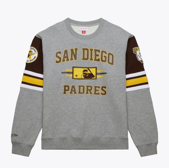 Men's Heather Gray San Diego Padres Vintage Logo Allover 4.0 Fleece Pullover Sweatshirt