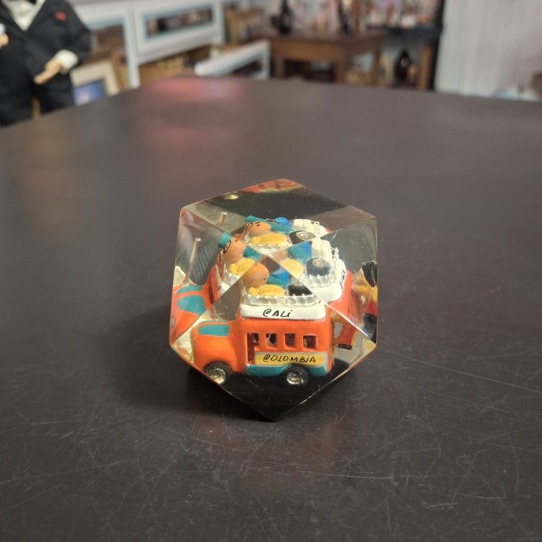 Vintage Lucite Chiva Bus Faceted Paperweight Cali Columbia 2.75"H