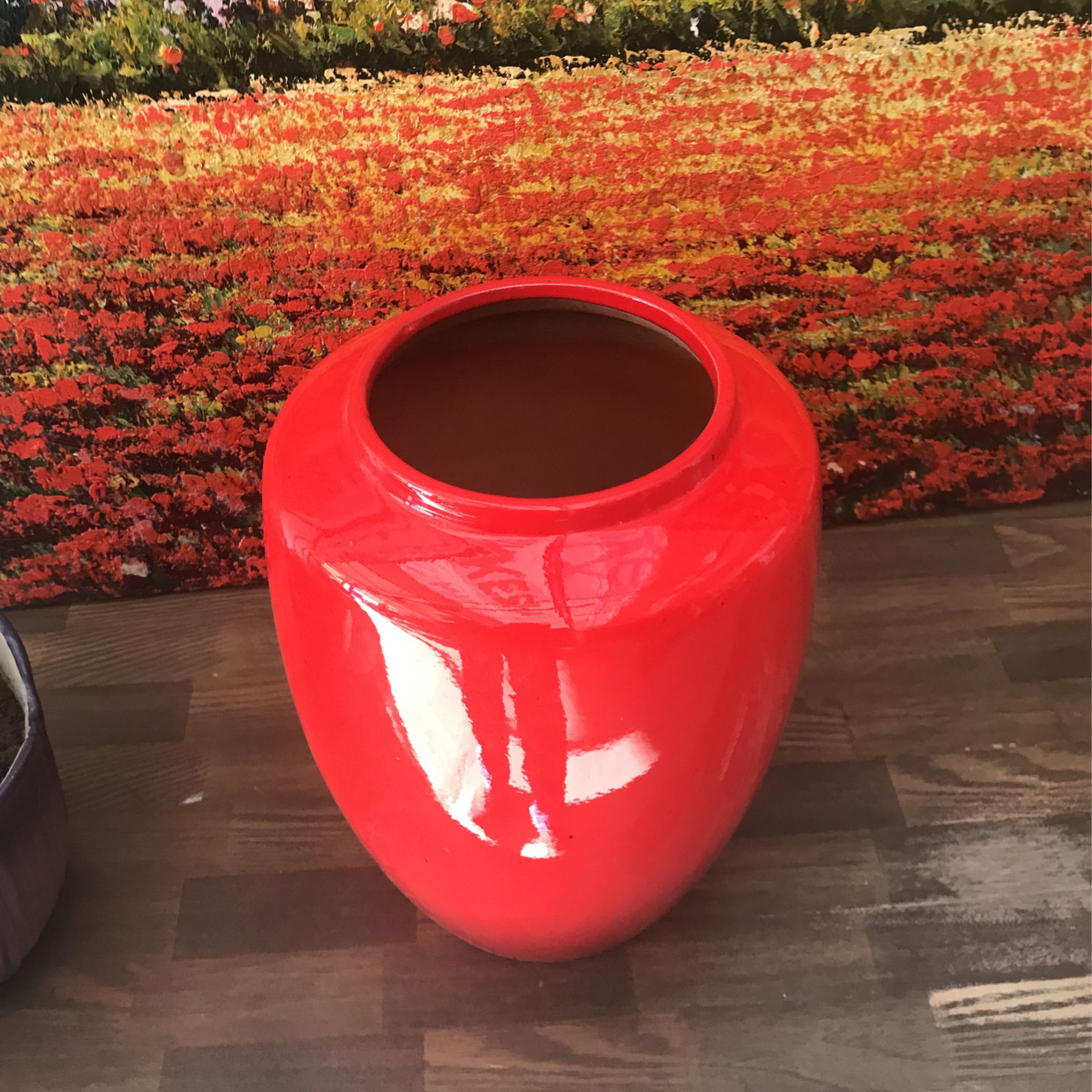 Red Flower Pot  Ceramic 18” High 