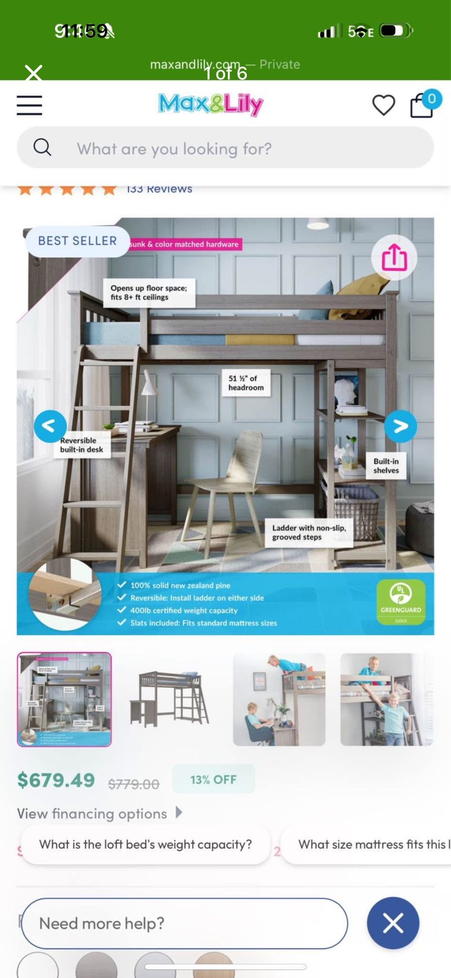 Max&Lily loft Bed 