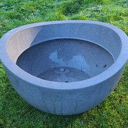 Thick Light Gray Scheurich Wave Globe Resin Planter 