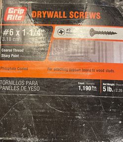 Grip Rite 6x1 1/4” 5lb Box Of Drywall Screws 