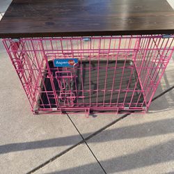  Pink Dog Crate With Wood Top