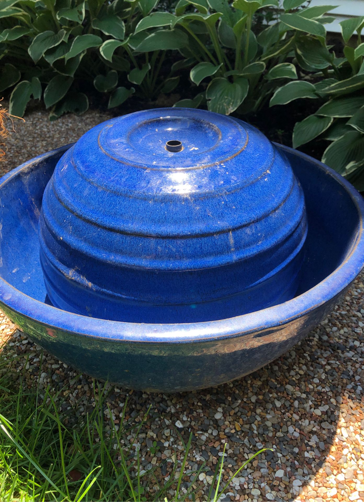 Blue pottery fountain shell