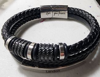Personalized LANDON engraved faux triple bracelet