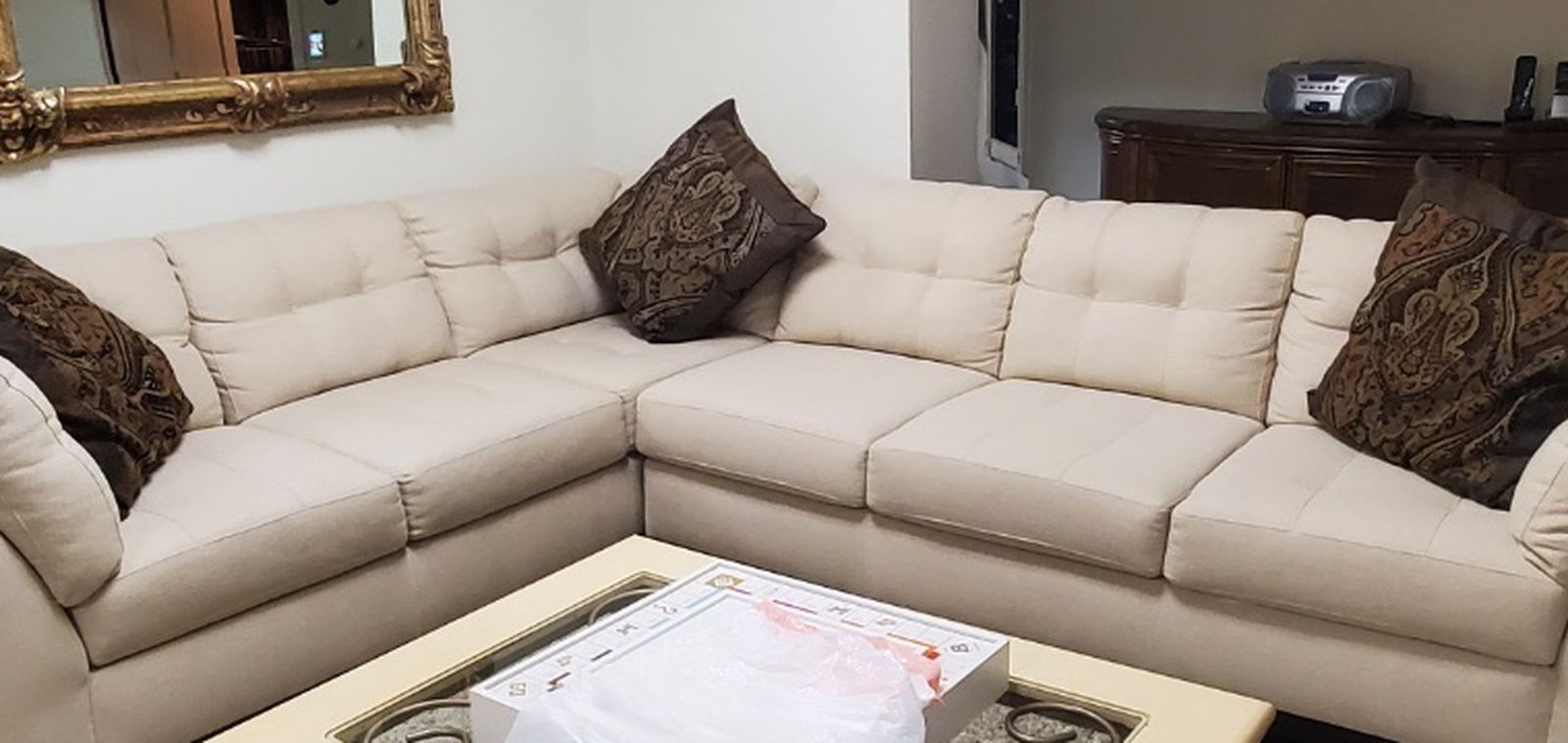 Tan Cream Sectional Couch