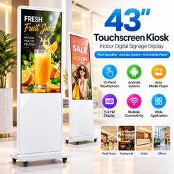43” Touchscreen Digital Signage Kiosk – Floor Standing Advertising Display with Android System