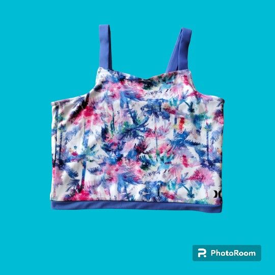 Hurley Tankini Bathing Suits Girl Size:14/16 Top Tropical Palm Leafs Colorful