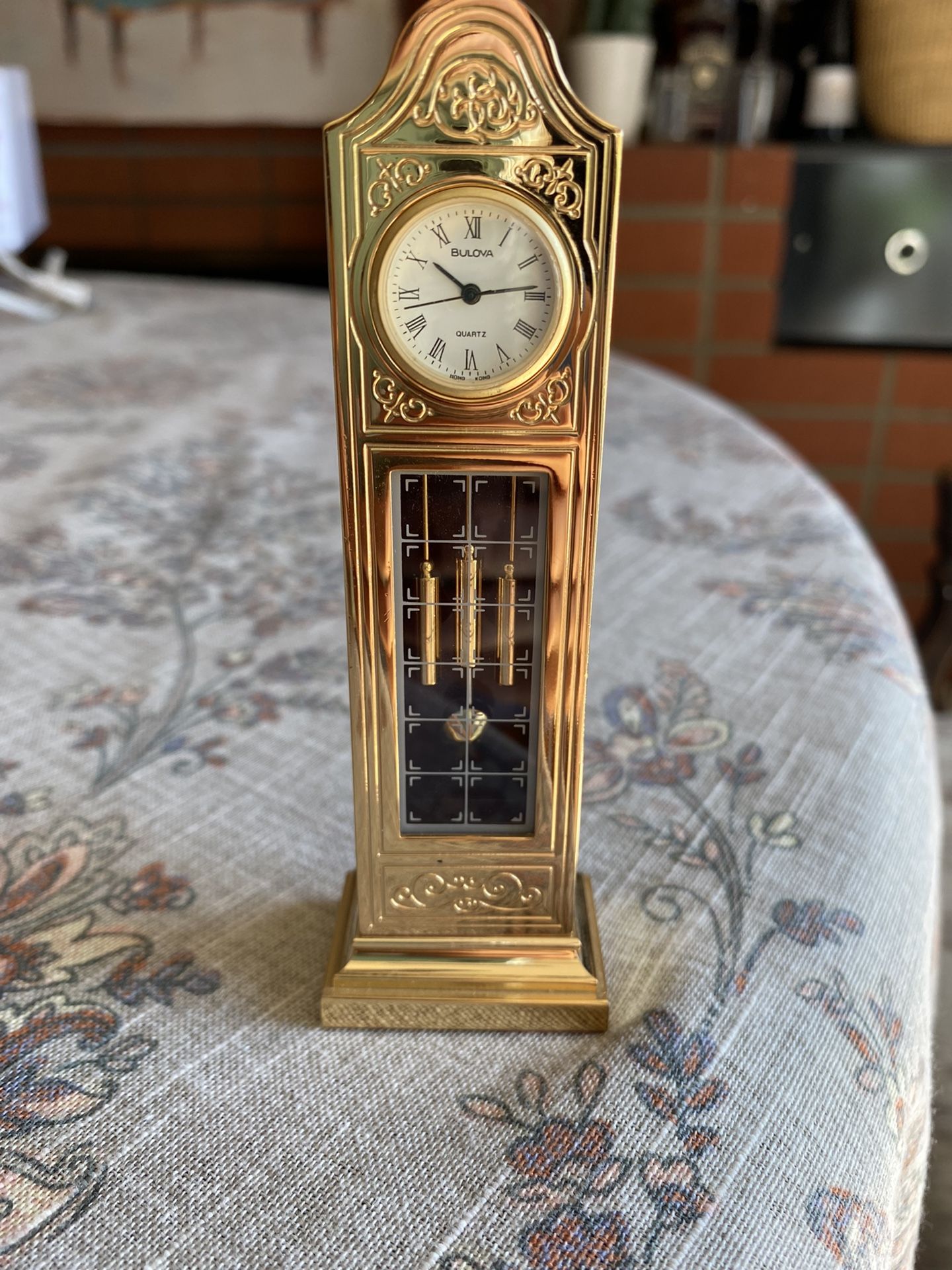 Vintage 1988 Bulova B0550 Brass Miniature Grandfather Clock