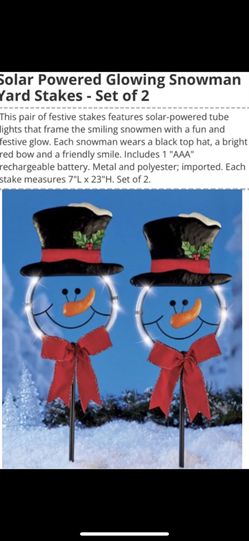 Solar Powered Glowing Snowman lard Stakes - Set of 2
