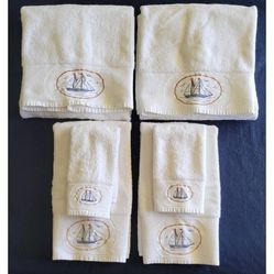 Embroidered Sailboat White Guest Bath Towel 6pc Set