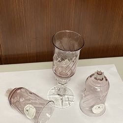 Home Interiors vintage Plum Swirl Glass Votive Candle Holders