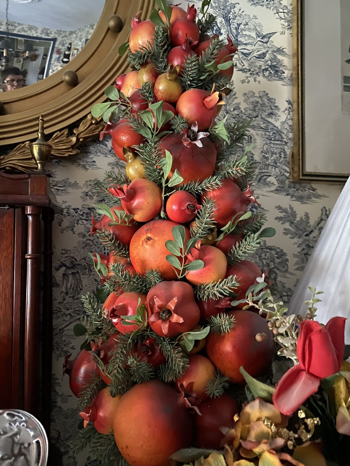 Beautiful Colonial Williamsburg Holiday Christmas Artificial Pomegranate Fruit Tree Topiary