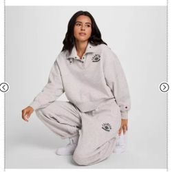 Champion Women's Cropped Fleece Joggers & Champion Women's Long Sleeve Fleece 1/4 Snap Cropped  Loose-fitting #414