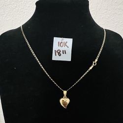 10K Solid Gold Chain and Pendant For Wedding 18 Inches Long 